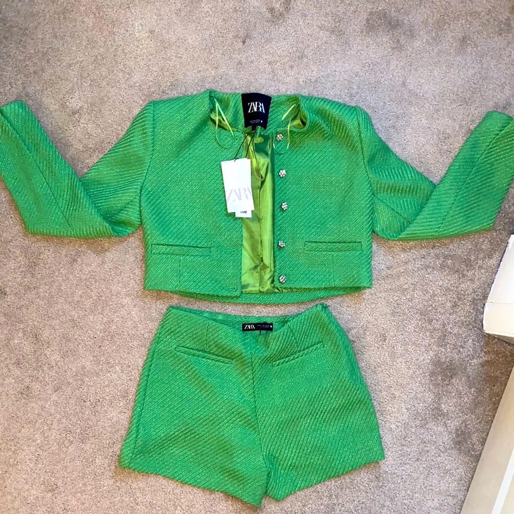 Zara knit crop blazer & short set